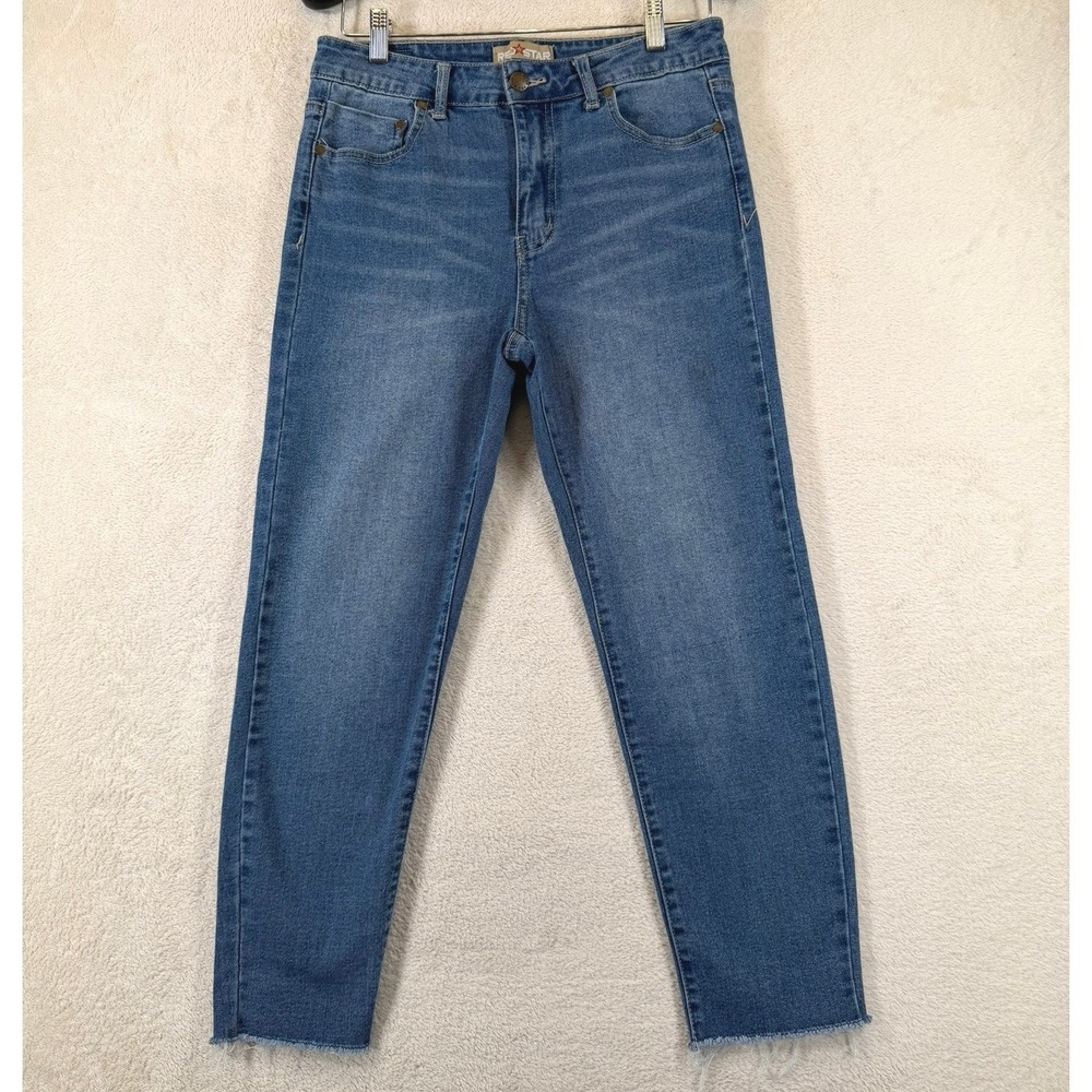 Red Star Womens High Rise Skinny Jeans Medium Wash Raw Hem Size 8/29